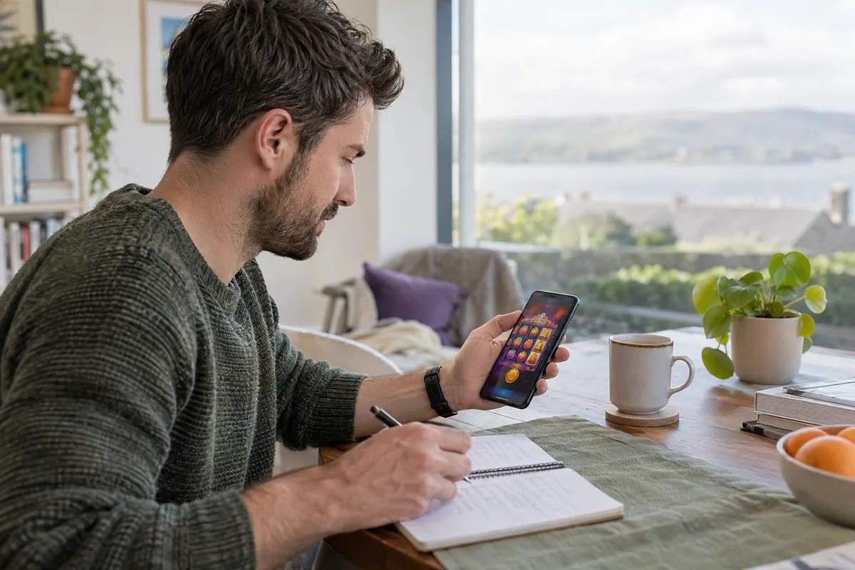 Adult comparing tonybet casino ireland bonus terms on a tablet with a checklist