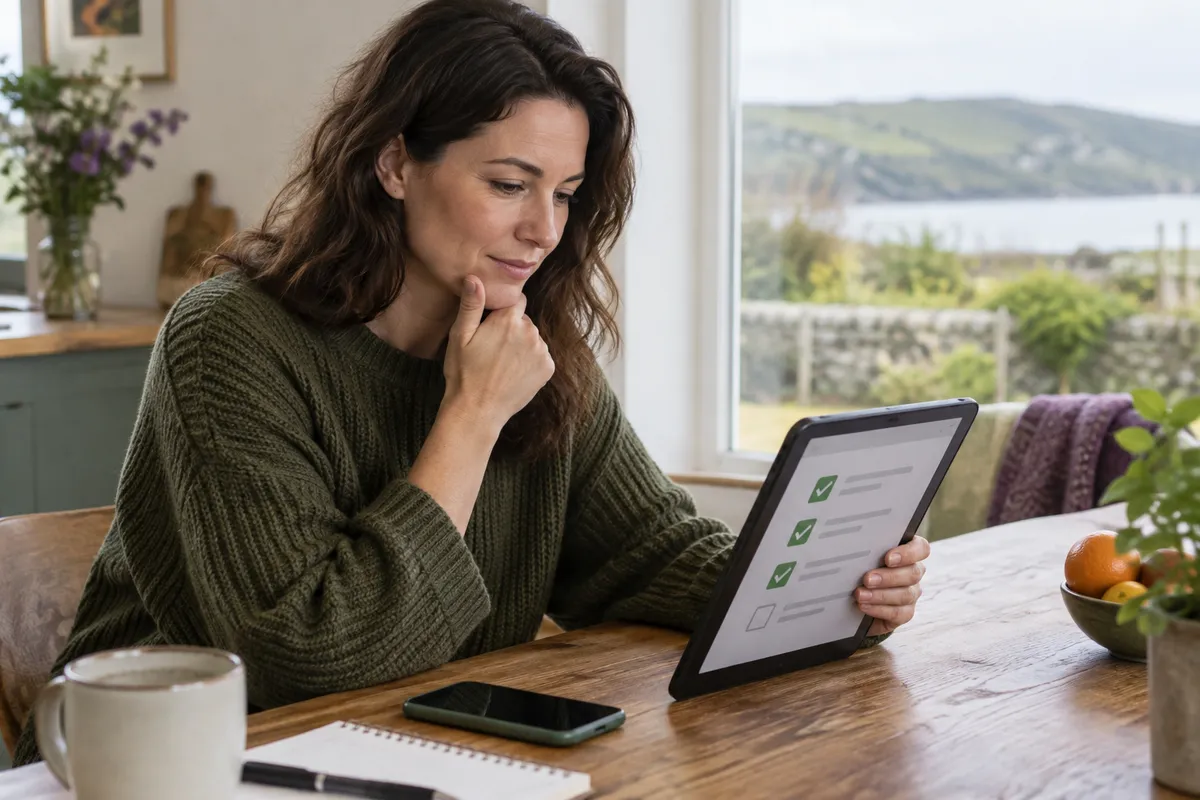 Adult researching tonybet free spins ireland in a bright Irish home setting