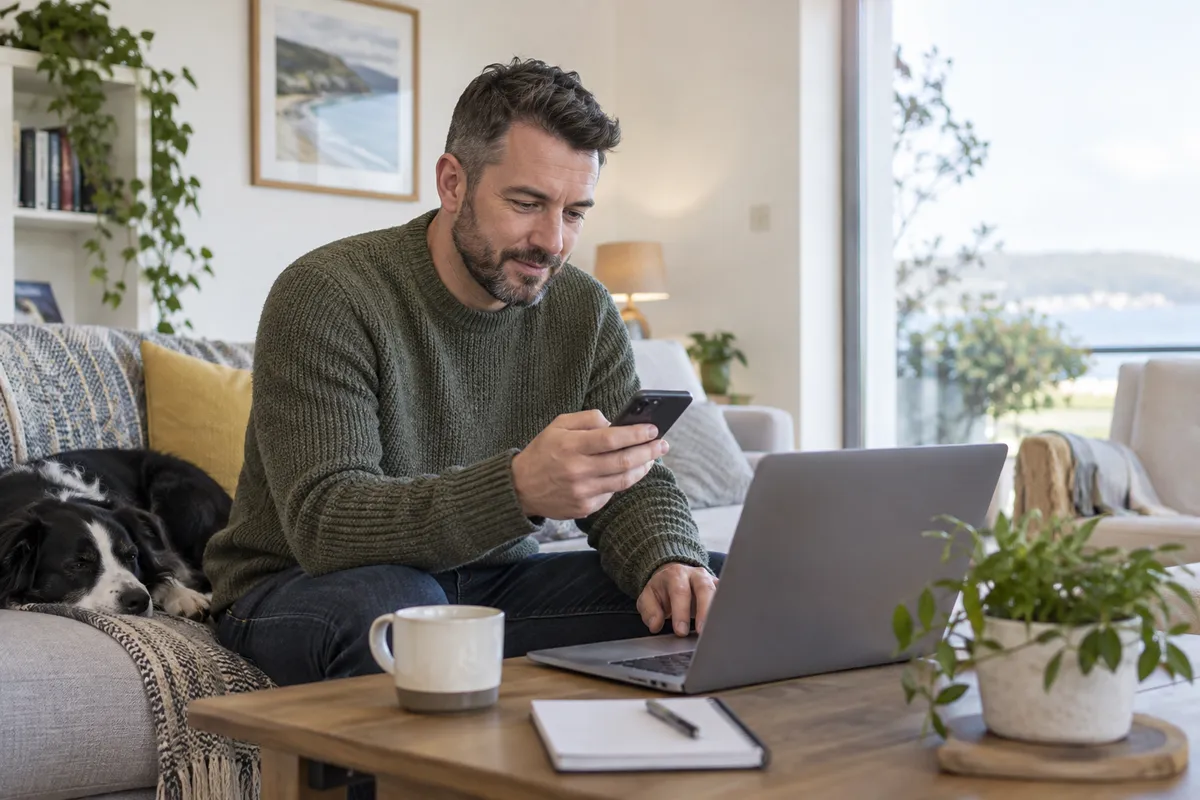 Adult researching gates of olympus tonybet in a bright Irish home setting