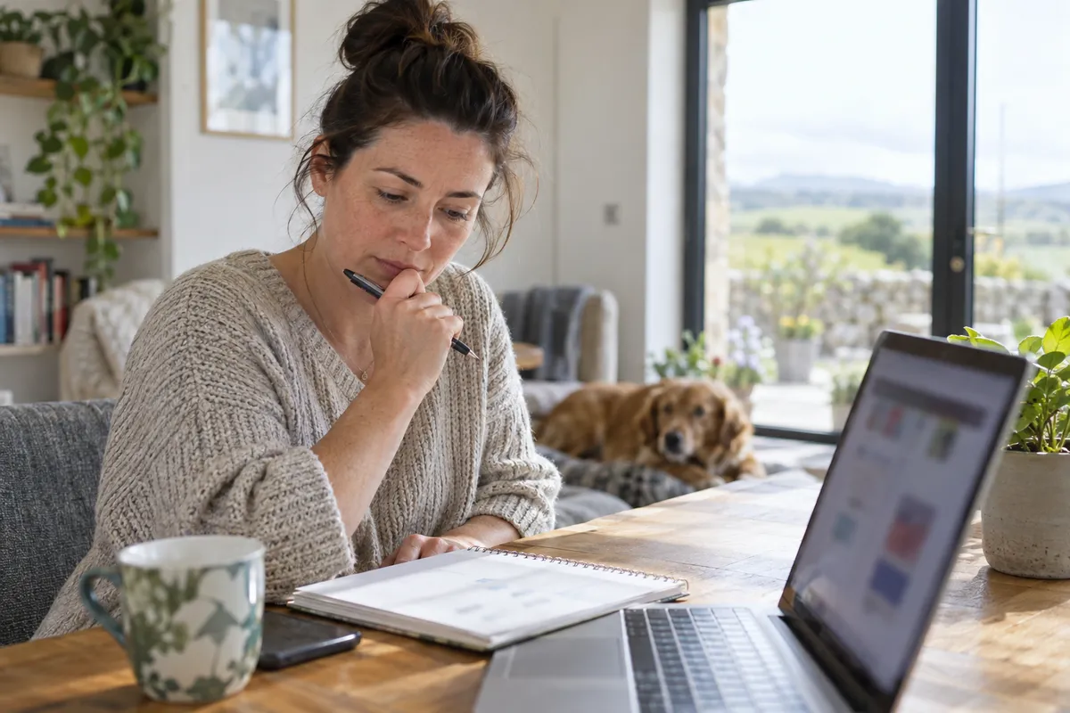Adult researching the dog house tonybet in a bright Irish home setting