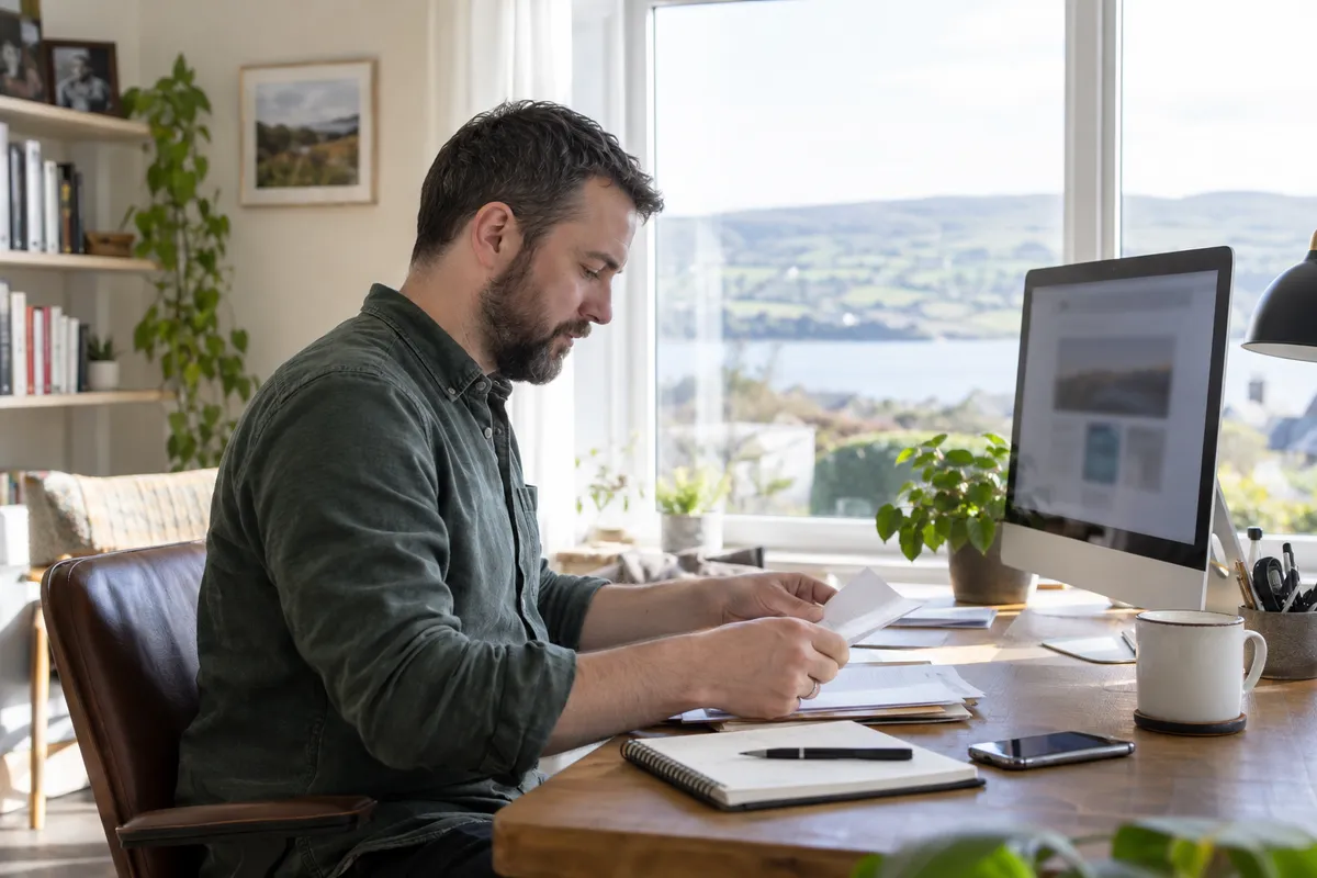 Adult researching how to register tonybet ireland in a bright Irish home setting