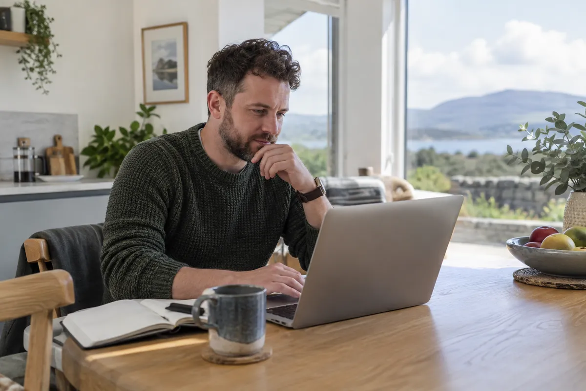 Adult researching how to withdraw from tonybet in a bright Irish home setting