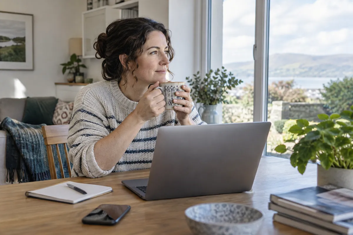 Adult researching tonybet guides ireland in a bright Irish home setting