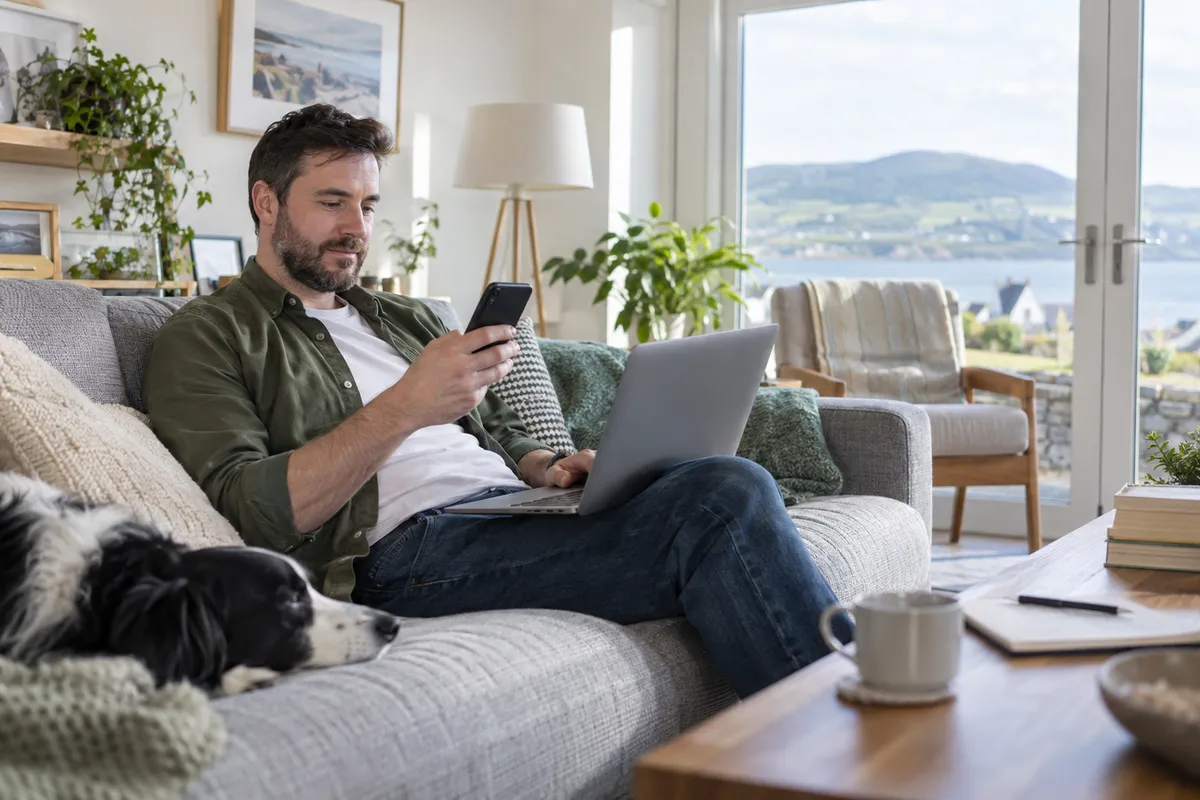 Adult researching tonybet ireland login in a bright Irish home setting