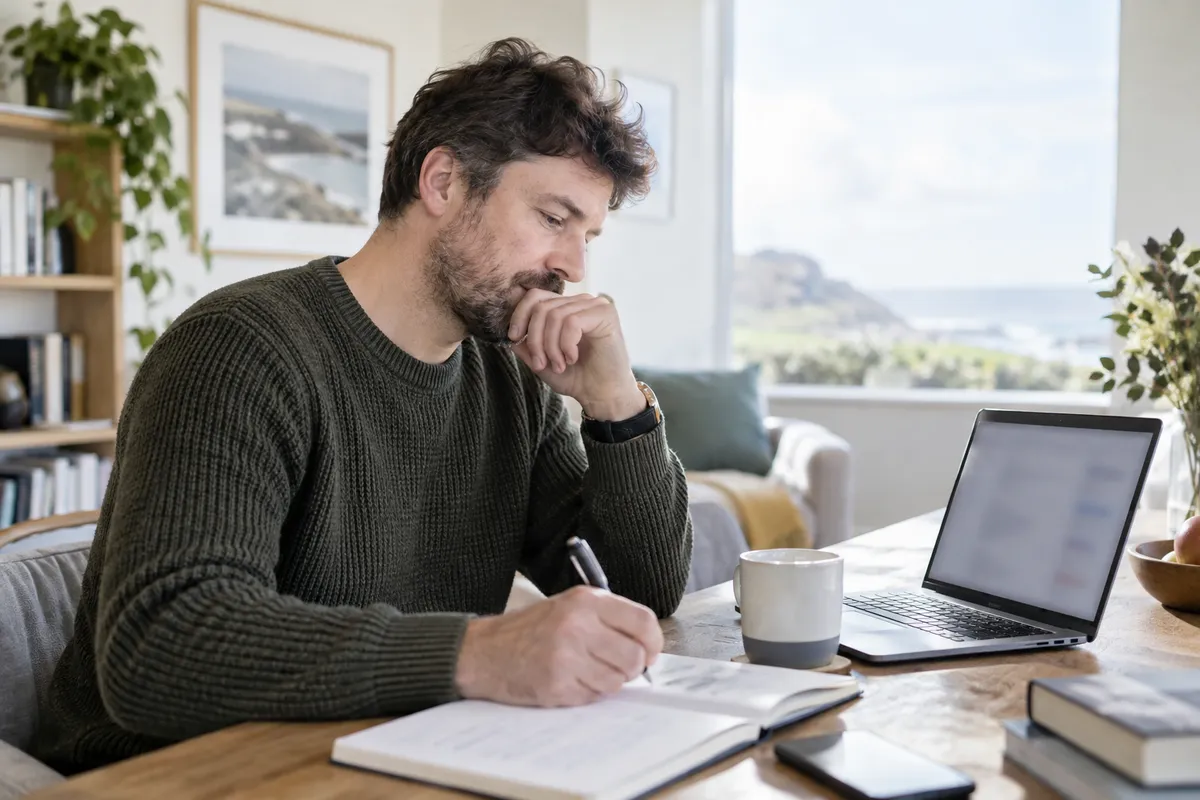 Adult researching tonybet review methodology in a bright Irish home setting