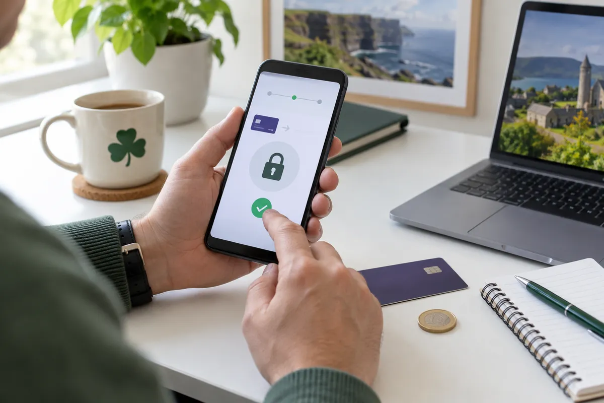 Adult researching tonybet payment methods ireland in a bright Irish home setting