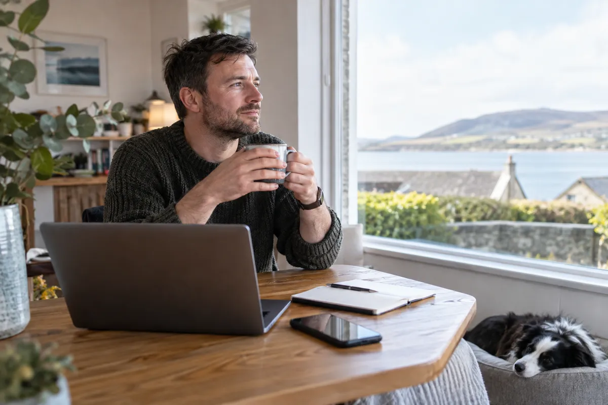 Adult researching tonybet ireland support in a bright Irish home setting