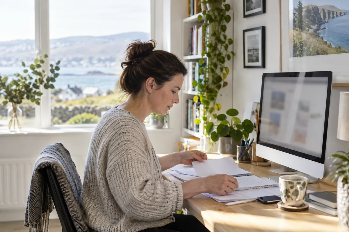 Adult researching fast payout casino ireland in a bright Irish home setting