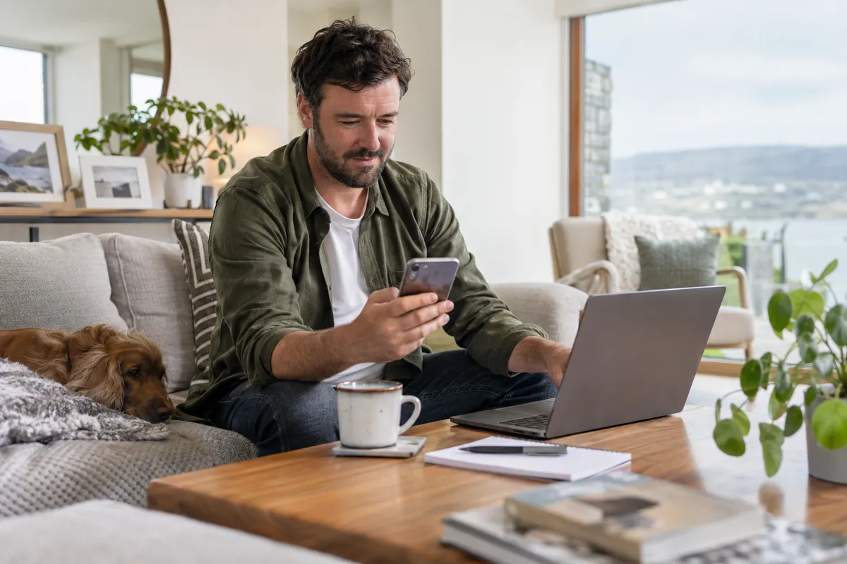 Adult researching new online casinos ireland in a bright Irish home setting