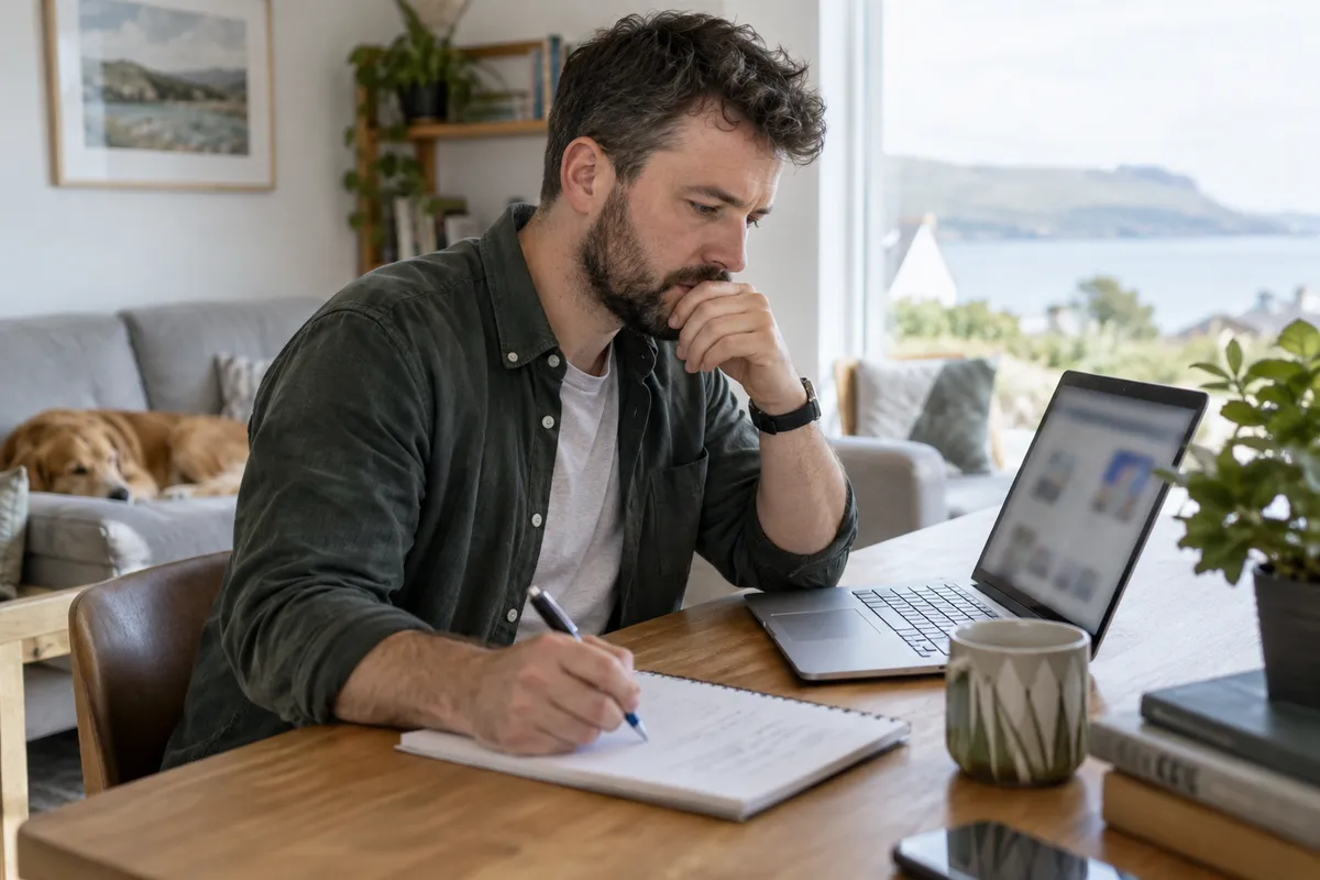 Adult researching best online casino ireland in a bright Irish home setting
