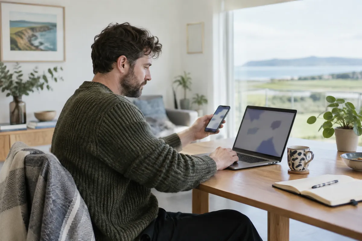 Adult researching tonybet vip ireland in a bright Irish home setting