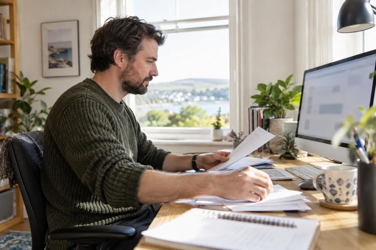 Adult researching tonybet withdrawal time in a bright Irish home setting
