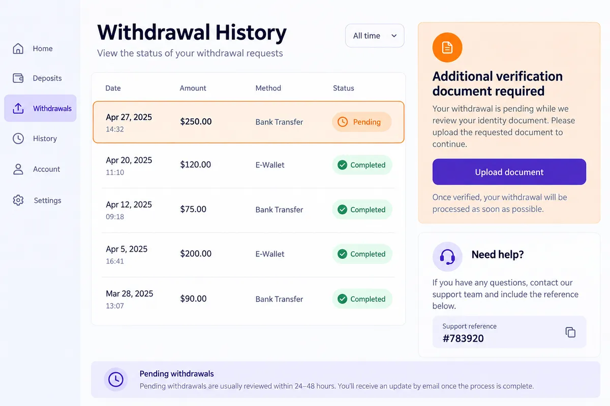 tonybet withdrawal pending — cashier deposit step