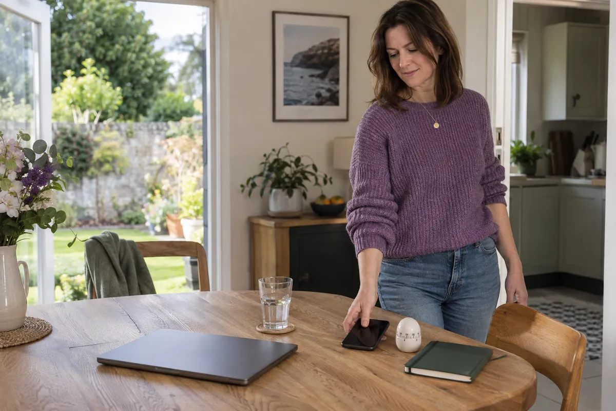 Closing a laptop and stepping away from the desk